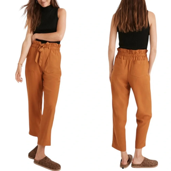 Madewell Dunaway High Waisted Paperbag Pants in Golden Pecan Size L - Picture 1 of 9
